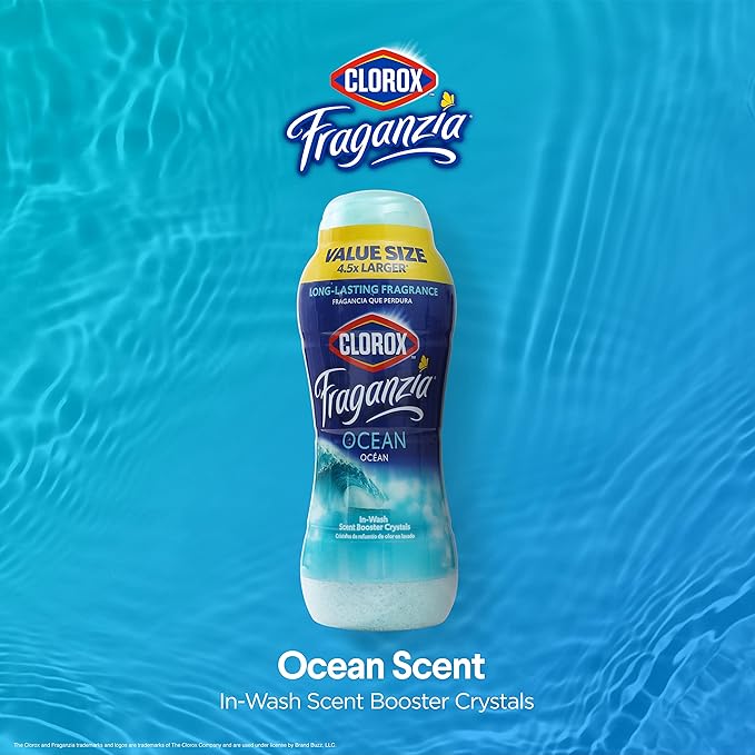 Clorox Fraganzia Laundry Scent Booster Crystals in Ocean Scent - Scented In-Wash Freshener Beads for Fresh, Clean, Great Smelling Clothes and Linens, 70 Oz