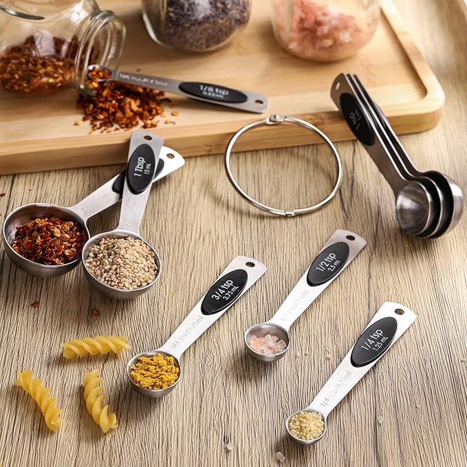 Magnetic Measuring Spoons Set of 9 Stainless Steel Stackable Measuring Spoons Heavy Duty Nesting Teaspoons Tablespoons for Measuring Dry and Liquid Ingredients