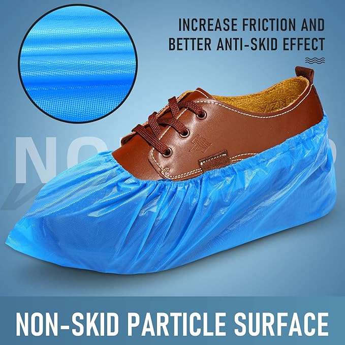 Shoe Covers Disposable Non Slip for Indoors Pack of 200 (100 pairs) Recyclable Shoe Booties Waterproof Shoe & Boot Covers Durable Shoe Protectors Covers One Size Fits Most Blue