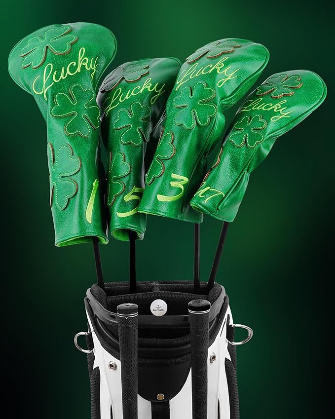 Golf Headcovers Golf Club Head Covers Four Leaf Clover Good Luck Charm - Clover Style Premium Leather Driver Fairway(FW) Wood Hybrid(UT) with Number Tags