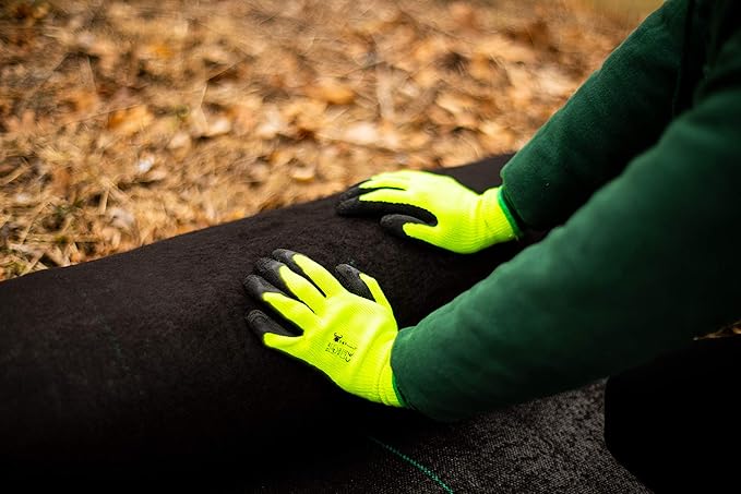 G & F Products G & F 1516 12 Pairs Pack Premium High Visibility Work and gardening Gloves for Men and Women. MicroFoam Textured Coated Palm and Fingers Gloves for Gardening Work, Size Small, Green