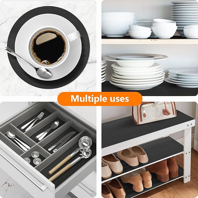 Shelf Liners for Kitchen Cabinets Non Adhesive Drawer Liner EVA Material Cupboard Mat Waterproof Refrigerator Mats Washable Fridge Liner for Cupboard and Desks Black Shelf Liner 11.8 x 236.2 Inches