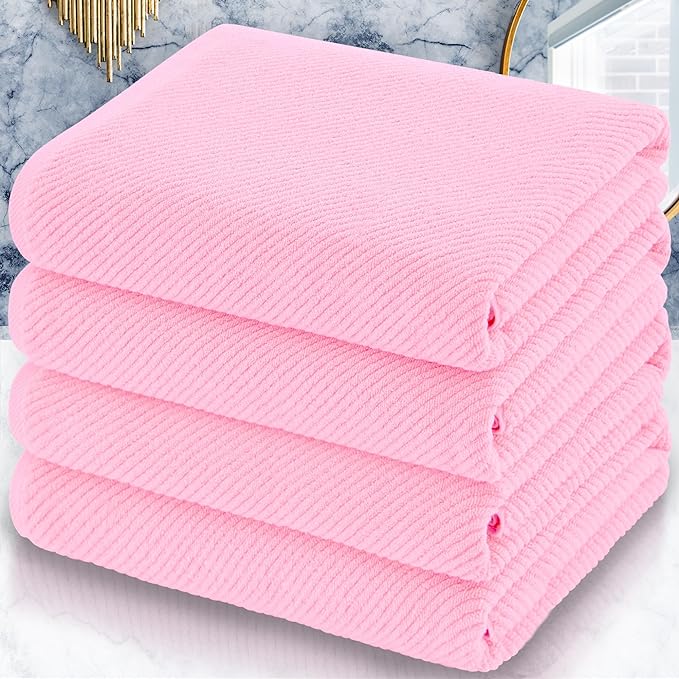 VOOVA & MOVAS Pink Bath Towels Set of 4, Large 30" x 56" - 100% Cotton | Quick Dry | Light Weight | Thick | Soft | Absorbent, Decorative Bath Towels, Towel Gift Set, Baby Pink
