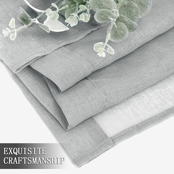 Tollpiz Short Sheer Curtains Linen Textured Bedroom Curtain Sheers Light Filtering Rod Pocket Voile Curtains for Living Room, 54 x 45 inches Long, Silver Grey, Set of 2 Panels