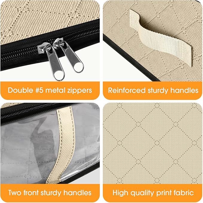 StorageRight Under Bed Storage Bins,10-Pack 40L Foldable Fabric Storage Bags with Transparent Window, Breathable Organizer for Clothes/Blanket/Comforter/Quilts,Beige