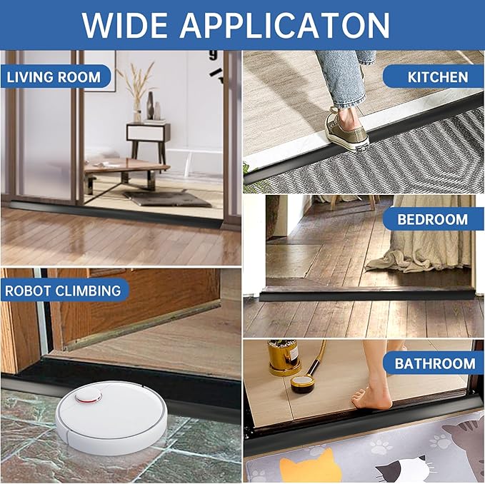 Vinyl Door Threshold Flooring Transition Strip Self Adhesive Carpet Edging Strip for Laminate Doorway Edge Threshold from 2/5" to 3/5" (Black, 6.6 Ft)