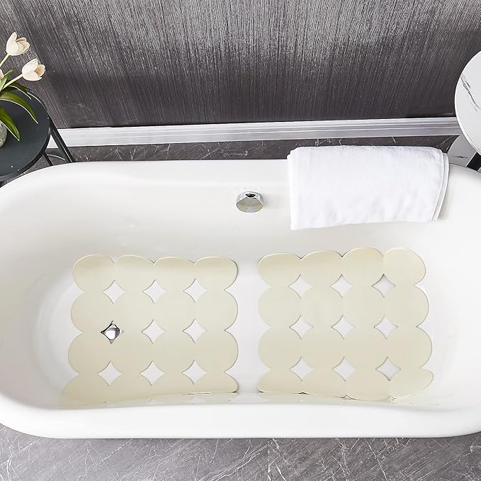 Square Shower Mat Nonslip - Rubber Bathtub Mat with Suction Cups for Inside Shower Bathroom Floor (Beige, 21X21”)