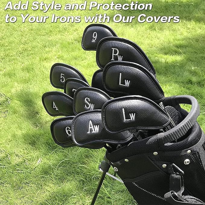 Golf Iron Head Covers (12-Pack) Synthetic Leather Waterproof Club Head Covers for Standard Irons – Magic Tape Closure, Universal Fit & Anti-Loss Design