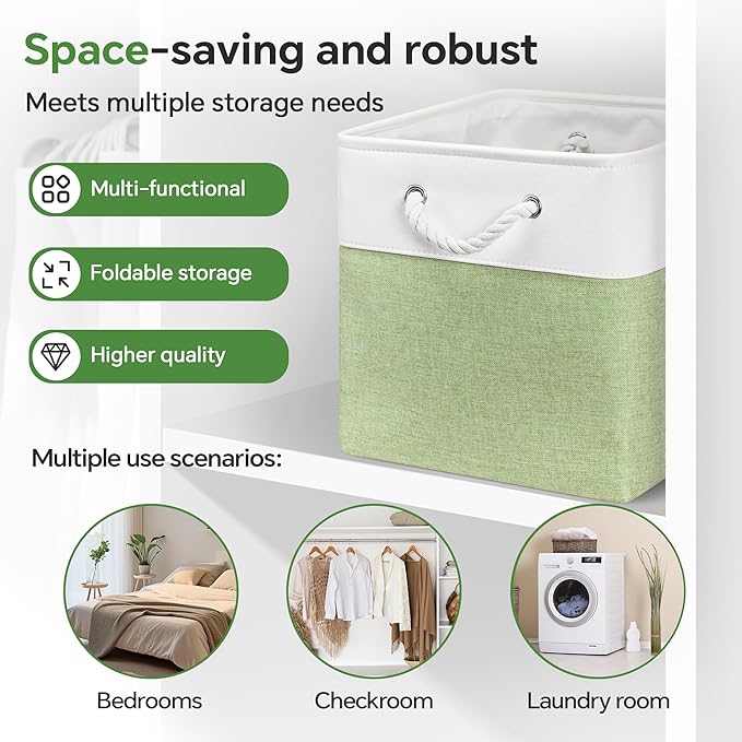 13x13 Inch Cube Storage Bins with Reinforced Bottom Cardboard, 6 Pack Large Collapsible Fabric Storage Cubes with Handles for Shelf, Closet, Toy, Laundry Organization (White&Green)
