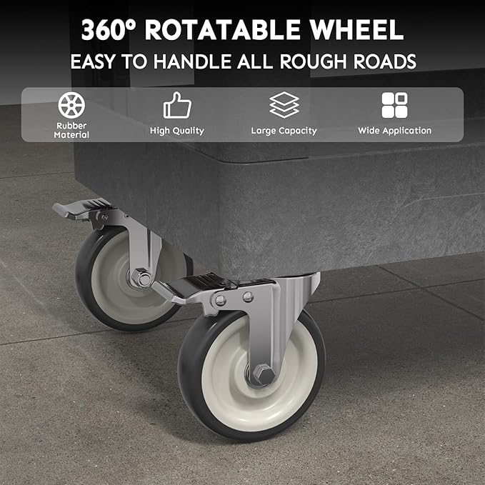 Utility Cart on Wheels, 1000 lbs Capacity Rolling Service Cart, 34 x 17 Inch Work Carts, 2 Shelf Heavy Duty Plastic Tool Cart, Lipped Shelves, for Warehouse, Garage, Cleaning, Gray