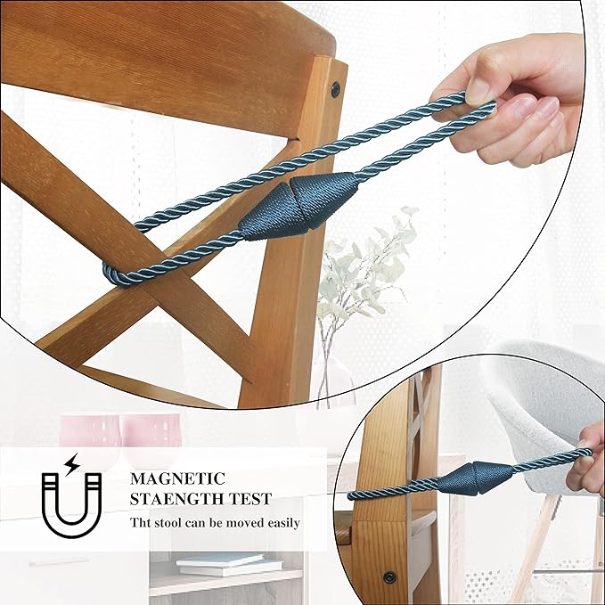 4 Pack Magnetic Curtain Tiebacks Rope Modern Handmade Curtain Tie Backs Decorative Drapes Weave Holdbacks for Window Décor, Blue