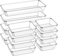12 Pack Large Clear Plastic Drawer Organizer Trays, Desk Drawer Organizers and Storage Dividers, Non-Slip Storage Bins for Jewelry, Snacks, Office, Bathroom, Bedroom and Kitchen