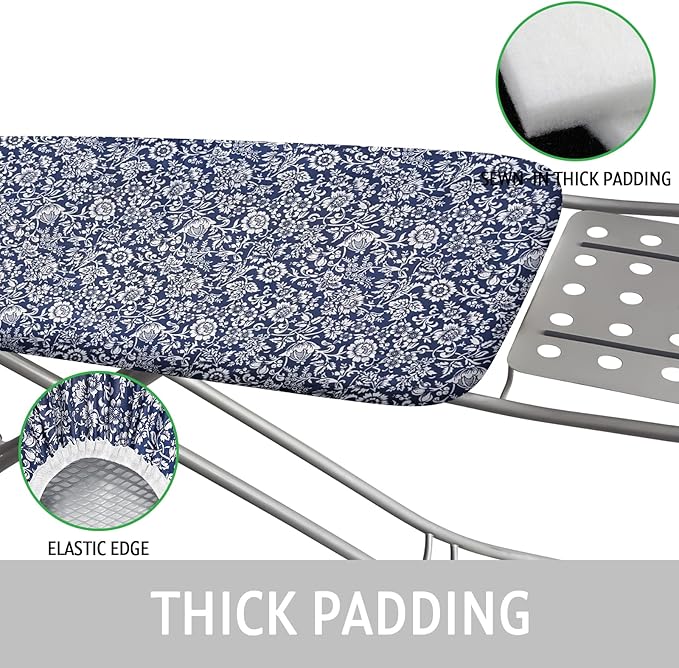 Ironing Board Cover and Pad 15x54 Inch Standard Ironing Board Cover with Elastic Edge and Hook and Loop Fasteners Scorch and Stain Resistant Cotton Ironing Covers with Thick Padding