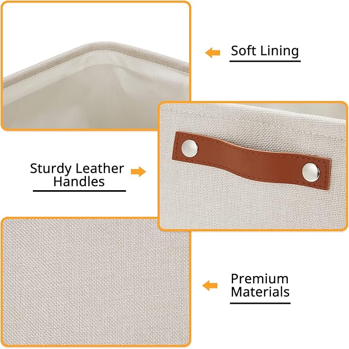DULLEMELO Fabric Organizer for Storage, Office, Home, Nursery - Small Fabric Storage Basket with Handles (Beige)