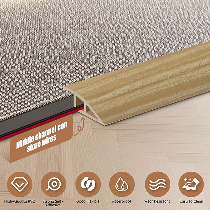 Floor Transition Strip Door Threshold 79" Floor Transition Reducer Trim on The Edges Threshold Strip Self Adhesive Suitable for Doorways, Tiles, Carpet
