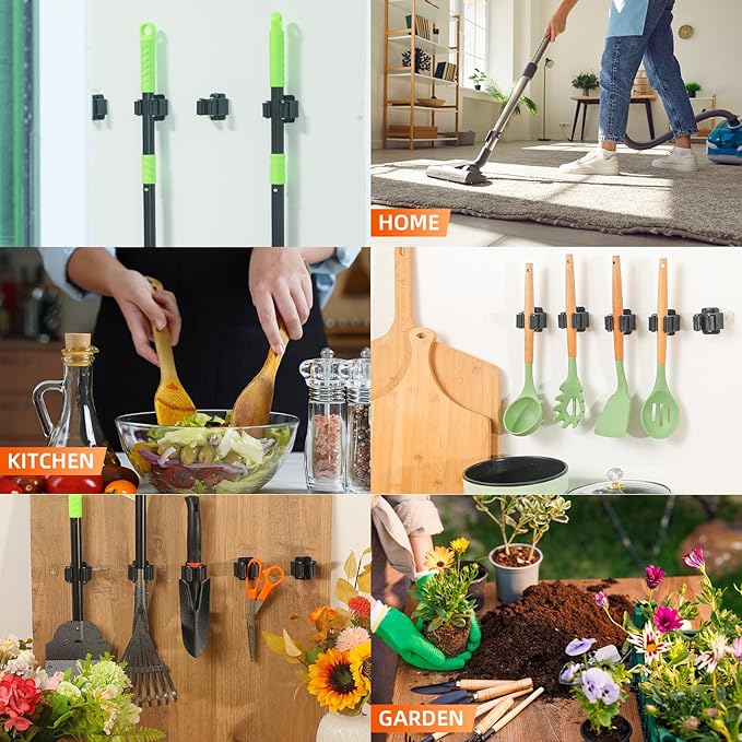 8 PCS Broom Holder Wall Mount, Upgraded Heavy Duty Mop and Broom Holder Wall Mount, Stainless Steel Broom Hanger Mop Holder Rack for Kitchen Laundry Garden Tool Organizer