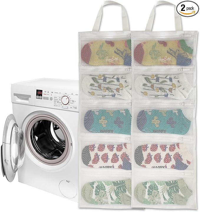 Mesh laundry bags for washing machine, can wash 10 pairs of socks, maintain shape, keep one pair,Laundry room organization suitable for socks and small items, 2pcs (Small)