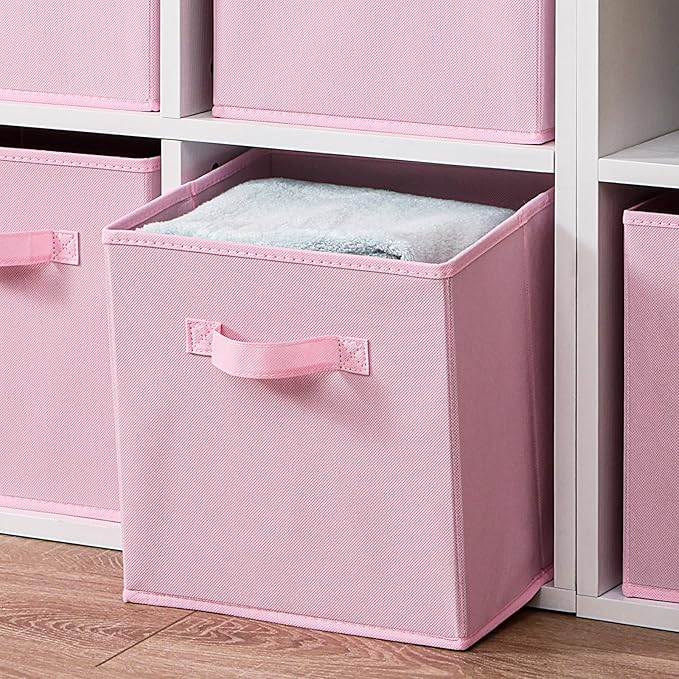 Stero Fabric Storage Bins 6 Pack Fun Colored Durable Storage Cubes with Handles Foldable Cube Baskets for Home, Kids Room, Closet and Toys Organization Pink