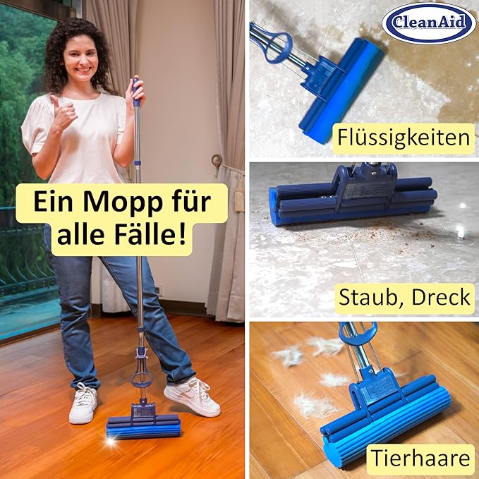 OneTouch GO! Floor Cleaner, Floor Mops, Sponge Mops, Mop with Wringing Function (4 x Refill Sponge)