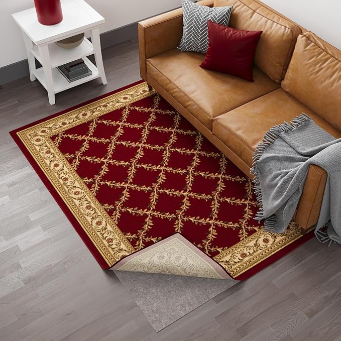 Ottomanson 3' x 3' Non-Slip Rug Pad Gripper 1/4 Inch Thick Dual Surface Felt + Rubber Gripper - Safe for All Floors, Brown