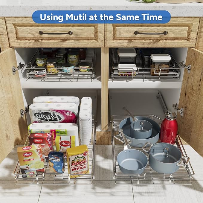 ROOMTEC Pull Out Cabinet Organizer, Cabinet Pull Out Shelves 14½" W x 21½" D, Heavy Duty Cabinet Drawers Slide Out Kitchen Cabinet Organizers Storage Shelf