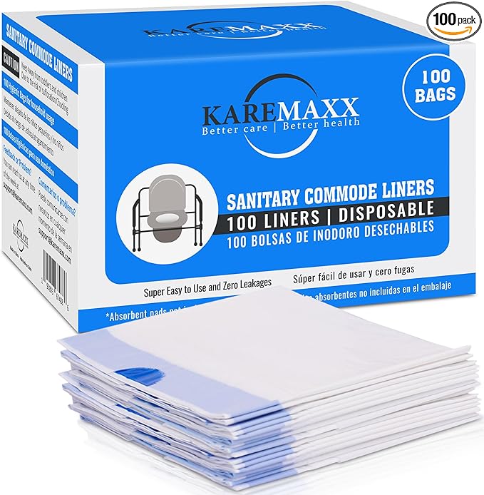 100 Bedside Commode Liners Bags for Commode Toilet - Leak Proof & Odorless Potty Liners for Portable Potty Chair Liners - Potty Bags for Portable Toilet Bag - Bedside Toilet Liners Disposable Adult