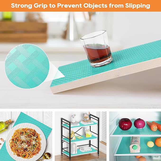 Blue Shelf Liners for Kitchen Cabinets Refrigerator Liners Waterproof & Oil-Proof Kitchen Cupboard Liner Drawer Mats EVA Material Non Adhesive Fridge Liner for Shelves 17.5 x 78.7 Inches