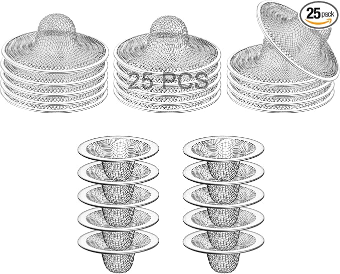 25PCS Bathroom Mesh Sink Drain Strainer, 2.75" & 2.125'' Stainless Steel Slop Basket Filter Trap, Mesh Tub Strainer Bathtub Drain Filter Screen for Bathroom Bathtub Laundry Lavatory Balcony RV Utility