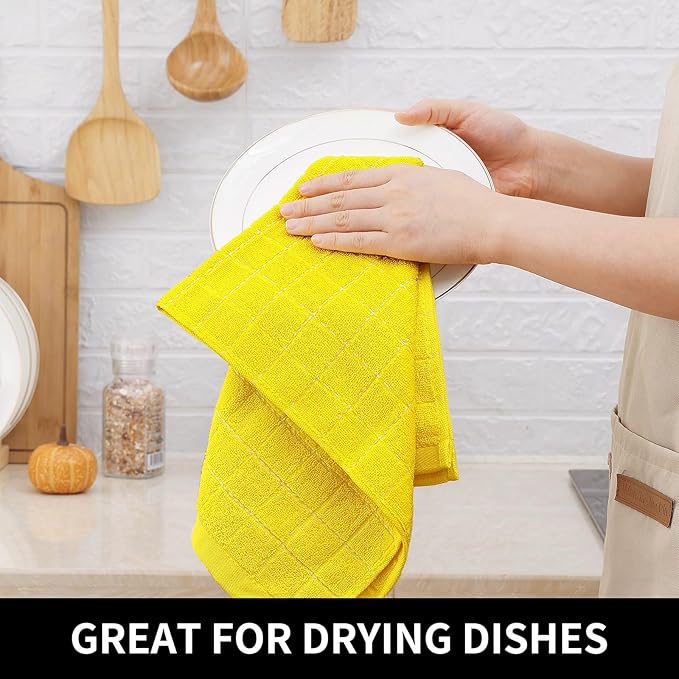Homaxy 100% Cotton Terry Kitchen Dish Cloths, Ultra Soft and Absorbent Dish Towels for Kitchen, Perfect for Drying and Washing Dishes, 8 Pack, 12 x 12 Inches, Yellow