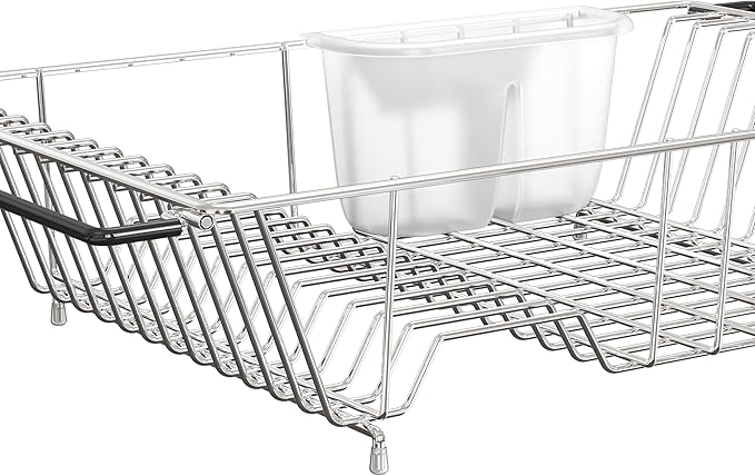 SIMPLE HOUSEWARE Large Over Sink Counter Top Stainless Steel Dish Drainer Drying Rack with Utensil Holder, Chrome