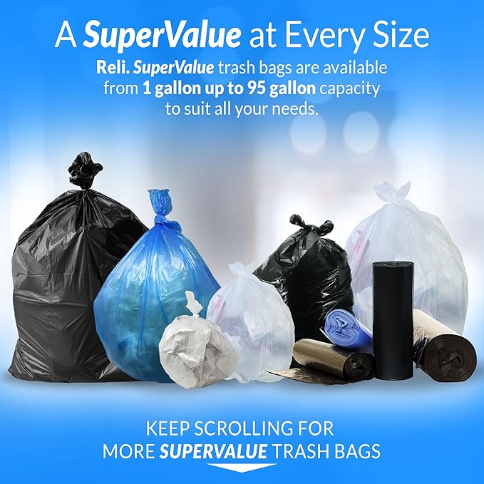 Reli. 6-10 Gallon Trash Bags | 1000 Bags | Clear | Bathroom | Strong | Garbage