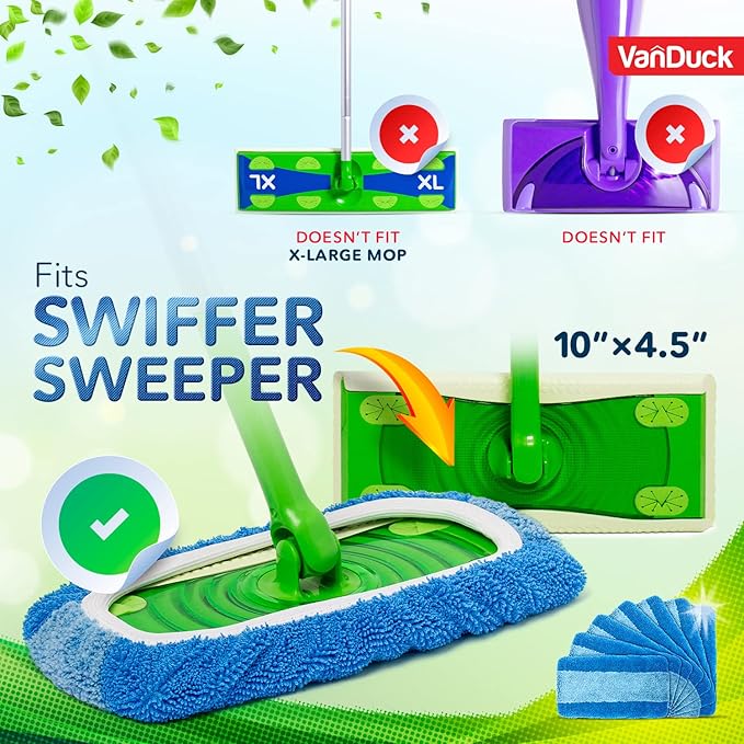 VanDuck Reusable Pet Heavy Duty Mop Pads Compatible with Swiffer Sweeper (2-Pack) - Washable Microfiber Mop Pads for Wet & Dry Use - All Purpose Floor Mopping and Cleaning Product