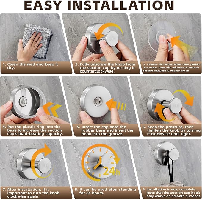 Reusable Heavy Duty Suction Cup Hooks for Kitchen/Bathroom/Shower - Wet-Proof Hooks for Towels, Robes, Loofah&Wreaths/No Drill Mounting on Glass, Tile, Metal (4, Brushed Nickel)