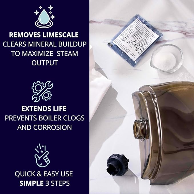 Garment Steamer Descaling Solution Decalcifier Packets for Mineral Deposits and Build-up Removal, Maintenance for Clothes, Works with all Garment Steamer Brands, Cleans Build Up, 10 packs