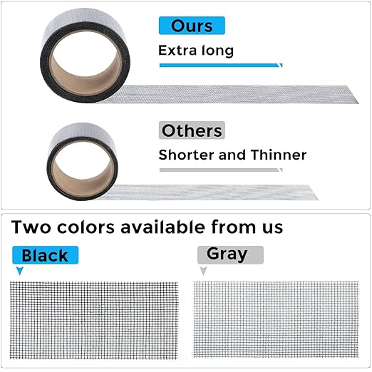 Grey Window Screen Repair Tape, 2IN X 10FT Screen Repair Kit for Windows or Doors, Strong Adhesive Fiberglass Mesh Patch Tape