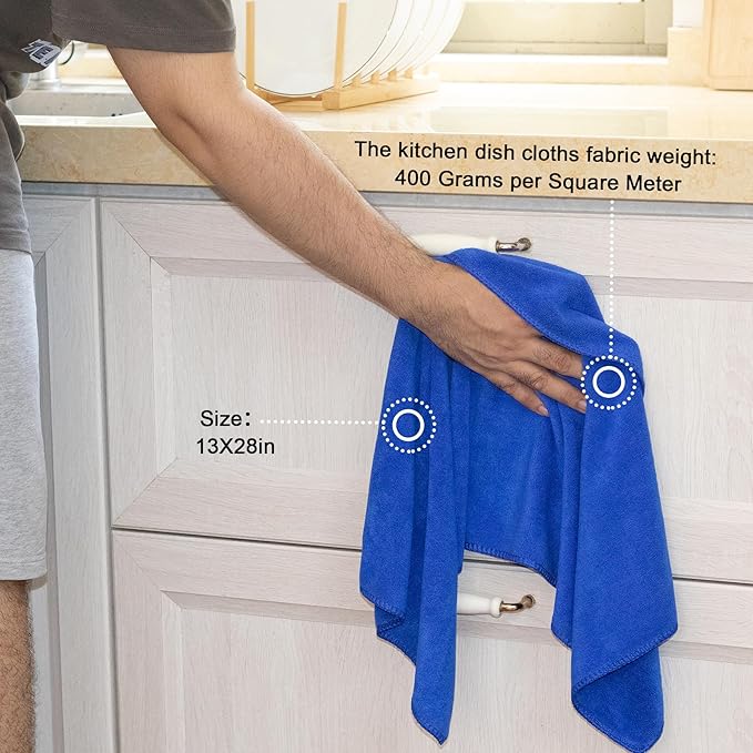 kimteny 13x28 Inches Kitchen Cloth Dish Towels, 400 GSM Premium Dishcloths, Super Absorbent Coral Velvet Microfiber Cleaning Cloths, Fast Drying Rags for Washing Dishes (8 Pack, Blue)