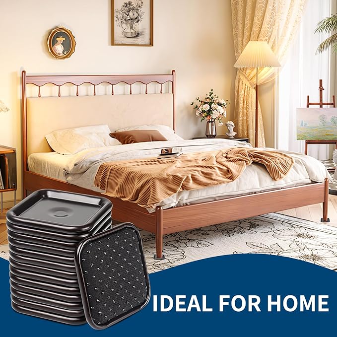 Ezprotekt 1 3/4" Square Non Slip Furniture Pads with Drip Glue Non-Woven Fabric Bottom, 16 Pcs Anti Skid Furniture Coasters Cups Floor Protectors for Bed, Sofa, Table, Chair, Cabinet, Brown/Black