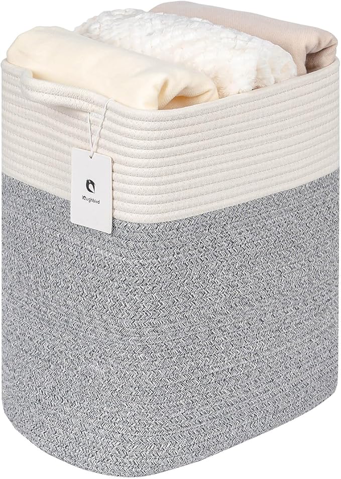 Medium and Large Woven Basket//With Handle, Used for Toys and Fabric Storage Basket used for Storing xl Storage Box, Decorative Storage Box Room (14L*15.7H R Silver Gray, 14L*10W*15.7H)