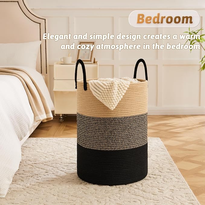 Laundry Basket,Woven Cotton Rope Laundry Hamper,80L for Decorative Storage of Dirty Clothes,Toys and Blankets in Bathroom,Bedroom and Living Room