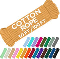 TECEUM Cotton Rope 3/16” (5 mm) – 50 FT – Strong All-Purpose Braided Rope – Natural Cotton – for Crafting, Сamping, Clothes Line, DIY, Indoor & Outdoor Use – Honey