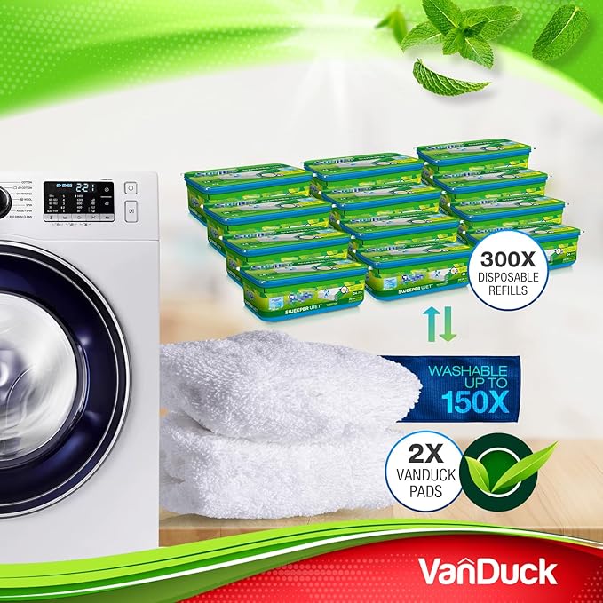 VanDuck Reusable 100% Cotton Mop Pads Compatible with Swiffer Sweeper (4-Pack), Terry Cloth Mop Covers Washable for Wet Mopping and Floor Cleaning (Handle is Not Included)