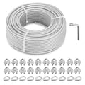 3/16" Wire Rope Kit, 100Ft PVC Coated Steel Cable Guide Wire Tensioner Strainer Kit w/ 7×7 Strand Core Steel Wire for String Light Hanging Kit/Decking & Stair Railings/Shade Sails/Clothes Line