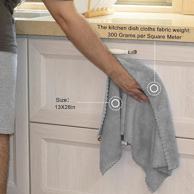 kimteny Kitchen Cloth Dish Towels, 13x28 Inches Premium Dishcloths, Super Absorbent Coral Velvet Microfiber Cleaning Cloths, Fast Drying Rags for Washing Dishes (13x28-12 Pack, Grey)