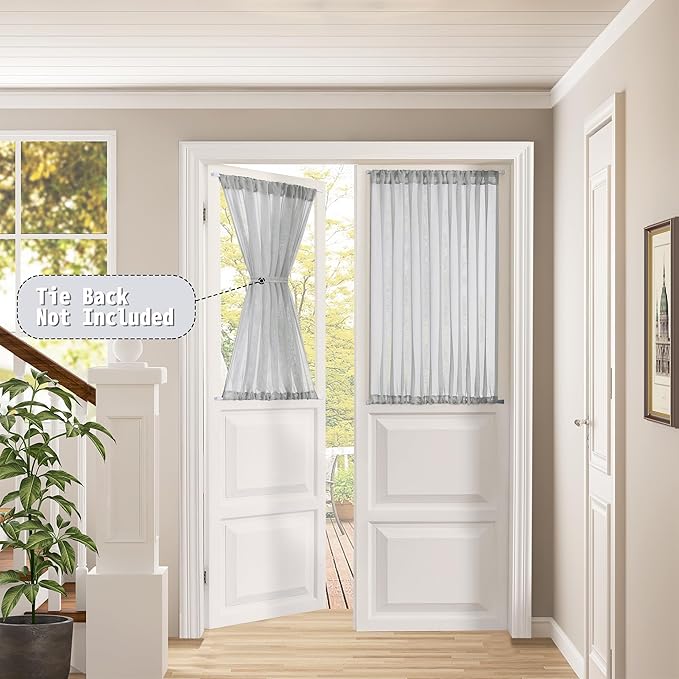 Tollpiz Short Sheer Door Curtain Closet Linen Textured Curtain Sheers Doorway Light Filtering Voile Patio Glass Door Rod Pocket Curtains French Door, 54 x 54 inches Long, Silver Grey, Set of 1 Panel