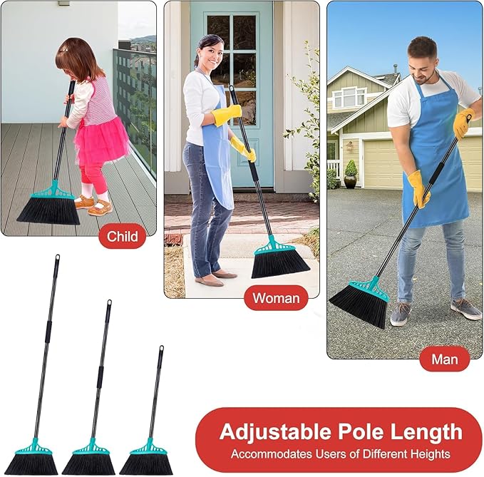Outdoor Broom for Floor Cleaning, Heavy Duty Brooms with 55" Long Handle, Angle Brooms for Concrete Courtyard Home Patio Kitchen Shop Lobby Patio Lawn - Blue
