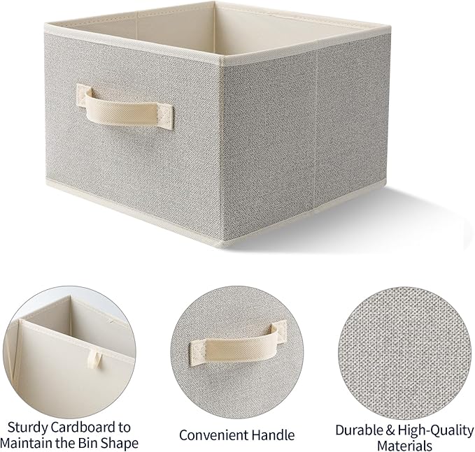 Storage Baskets, 11-Inch Woven Fabric Bins, Storage Cubes with Reinforced Handles, Organizer Bins for Closet Shelves, Foldable, for Toys, Clothes, Natural Beige (2PCS/Beige-11*11*7.8inch)