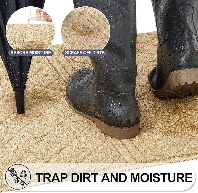 REFETONE Indoor Doormat, Front Back Door Mat 24"x36" Absorbent Rubber Backing Non Slip Door Mats, Low-Profile Resist Dirt Entrance Rugs, Machine Washable Door Rug Inside Floor Mat for Entryway, Golden
