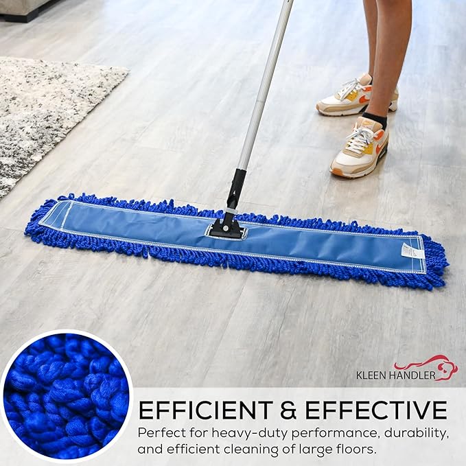 KLEEN HANDLER 6 Pack of 18 Inch Microfiber Dust Mop, Large Washable Commercial Mop Head Replacement, Sweeper, Janitorial Dust Mops, Blue