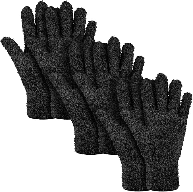 Patelai 3 Pairs Microfiber Plant Dusting Gloves Leaf Cleaning Gloves for Indoor Plants, Blinds, Furniture, House(Medium,Black)
