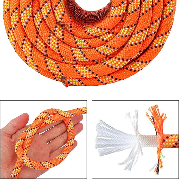 1/2 Inch 100 FT Tree Felling Rope, Professional Static Rope, Orange Versatile Arborist Logging Ropes for Tree Pulling, Bull Pulling, Sturdy Ropes for Adults, and More